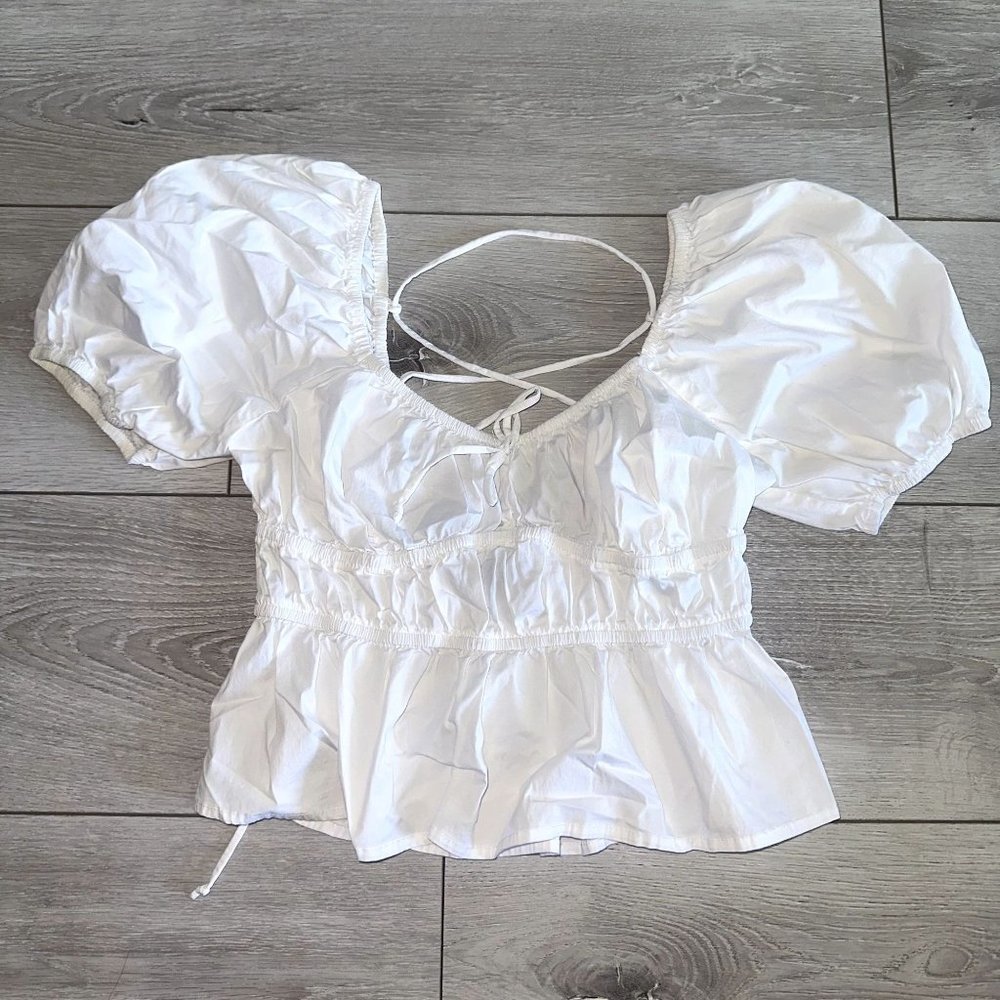 Cotton Candy LA White Short Puff Sleeve Sweetheart Neck Top Women's Smal…
